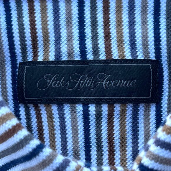 SAKS FIFTH AVENUE STRIPED POLO SHIRT WOMEN’S sz S Blue Brown White Short Sleeve - Picture 3 of 9